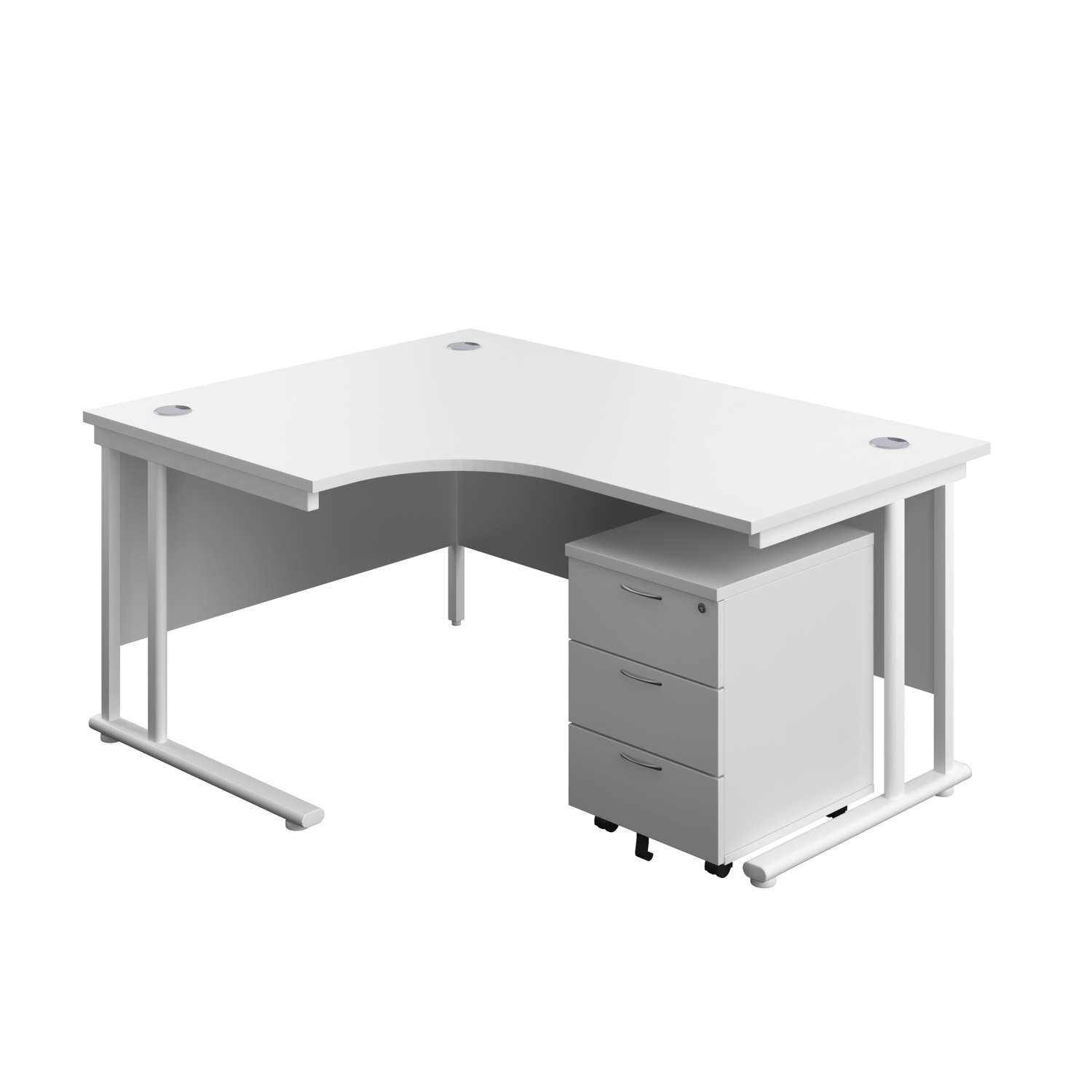 Twin Upright Left Hand Radial Desk + Mobile 3 Drawer Pedestal (FSC) | 1600X1200 | White/White