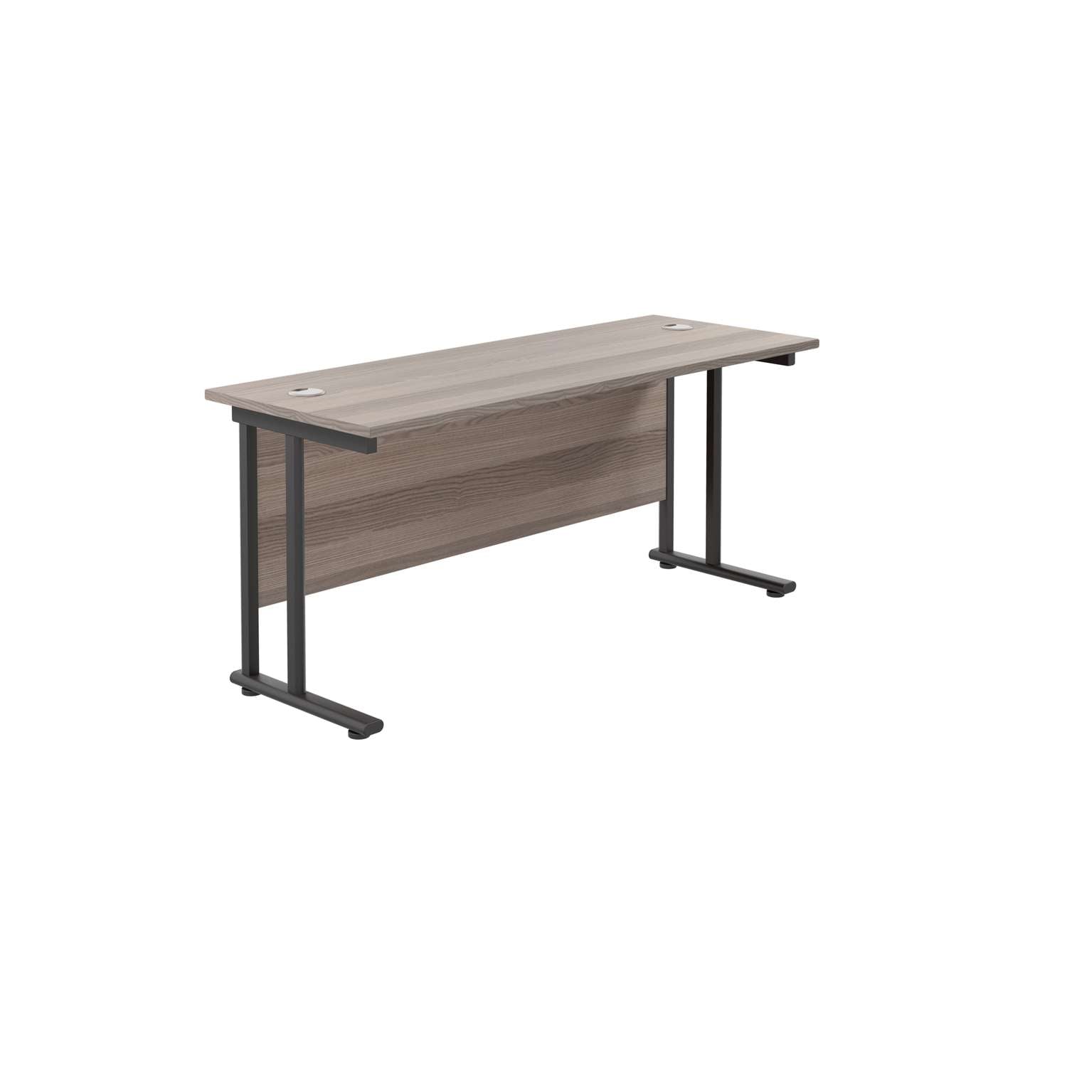 Twin Upright Rectangular Desk: 600mm Deep (FSC) | 1600X600 | Grey Oak/Black