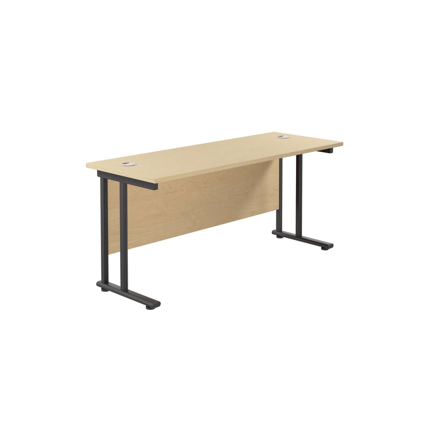 Twin Upright Rectangular Desk: 600mm Deep (FSC) | 1600X600 | Maple/Black