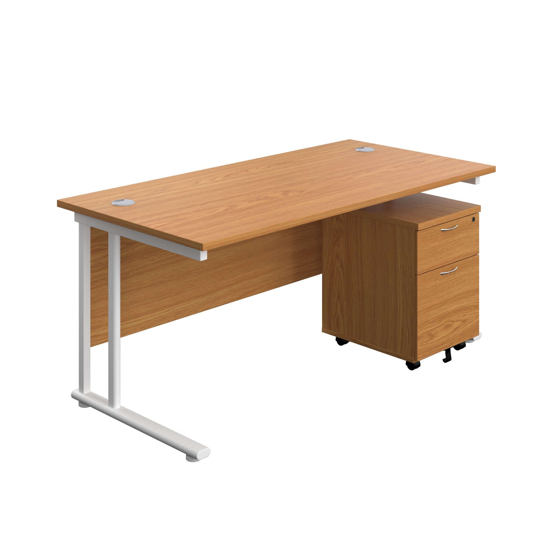 Twin Upright Rectangular Desk + Mobile 2 Drawer Pedestal (FSC) | 1600X800 | Nova Oak/White