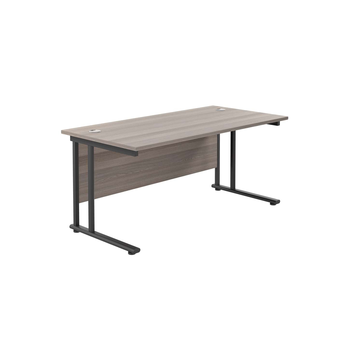 Twin Upright Rectangular Desk: 800mm Deep (FSC) | 1600X800 | Grey Oak/Black