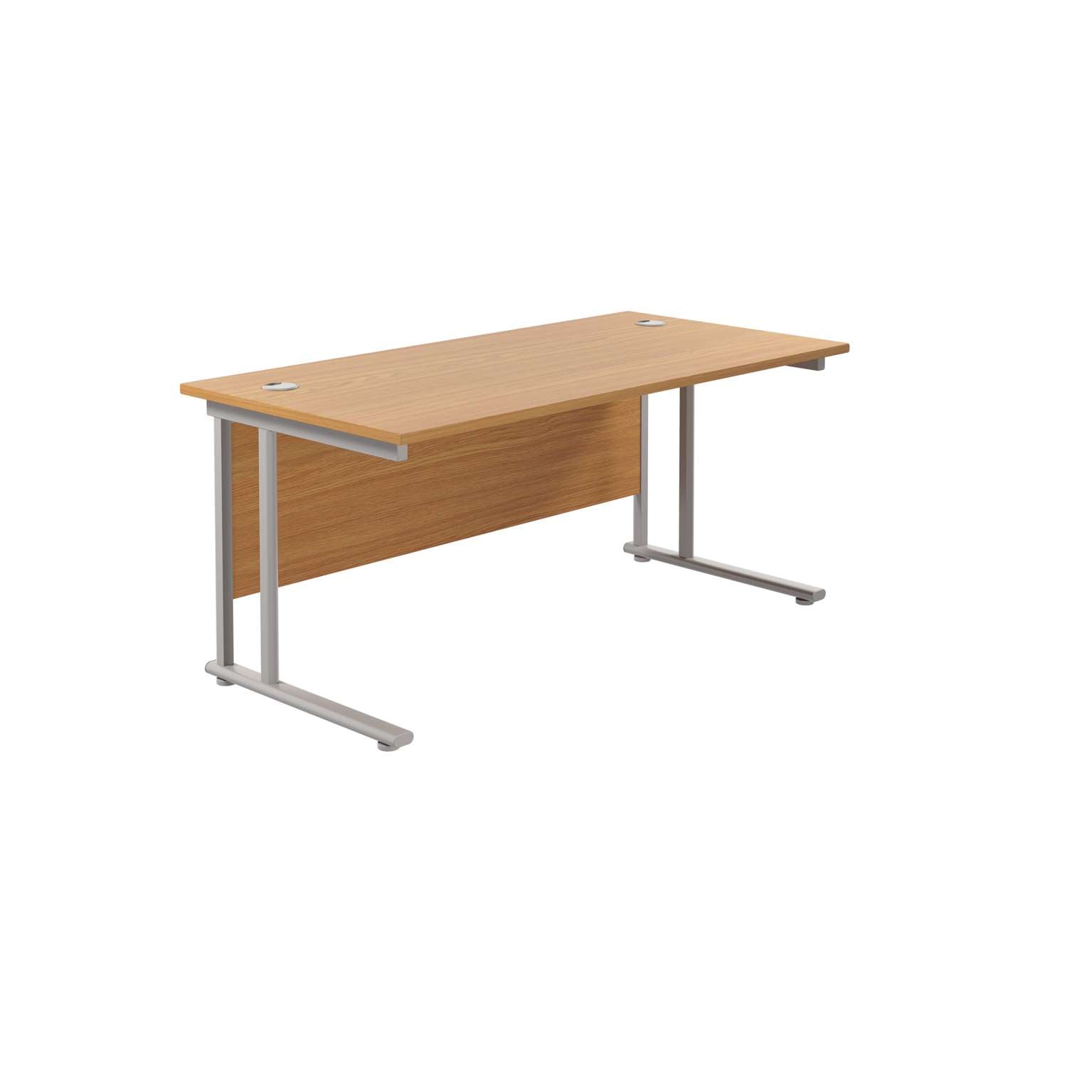 Twin Upright Rectangular Desk: 800mm Deep (FSC) | 1600X800 | Nova Oak/Silver