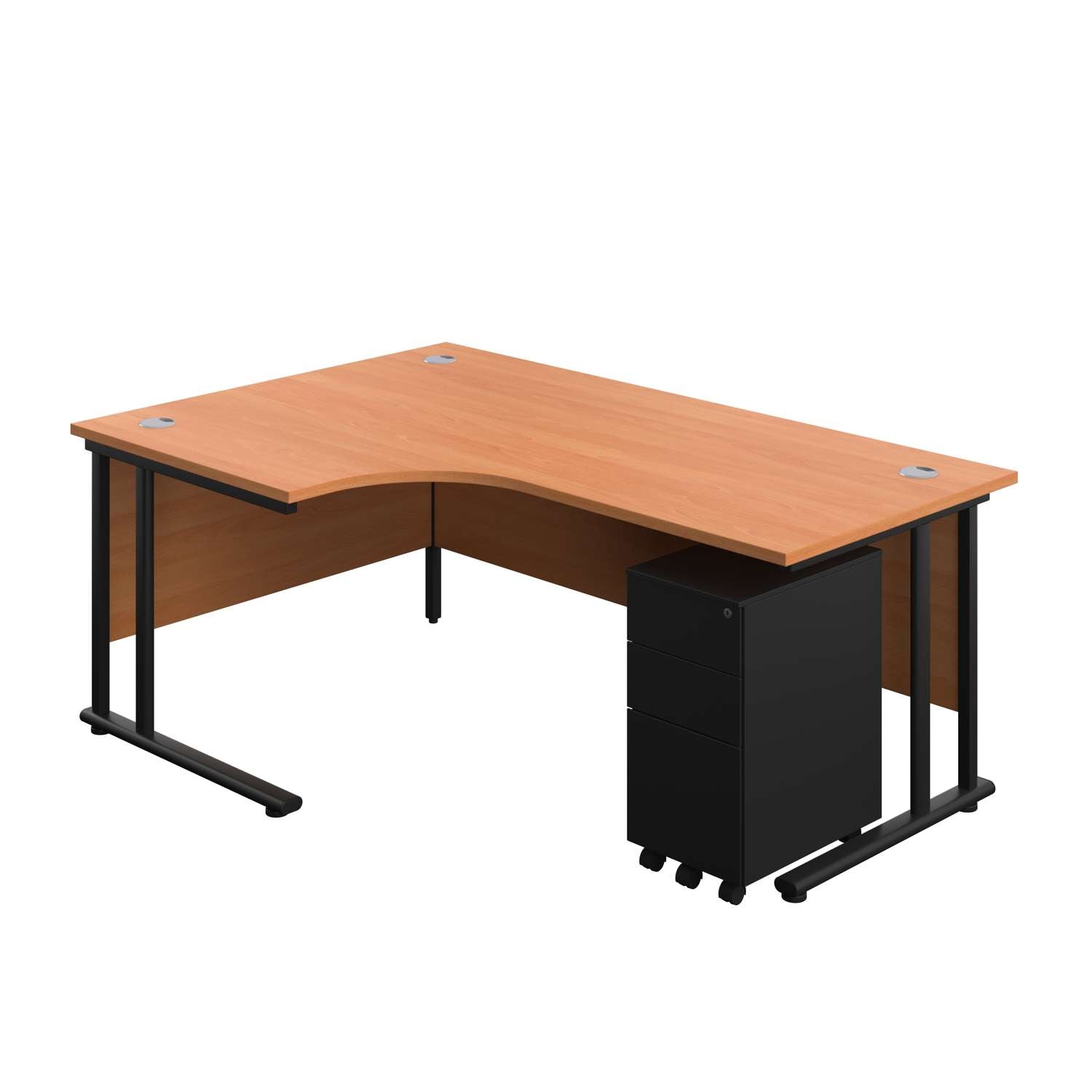 Twin Upright Left Hand Radial Desk + Slimline Steel Pedestal 3 Drawers (FSC) | 1800X1200 | Beech/Black
