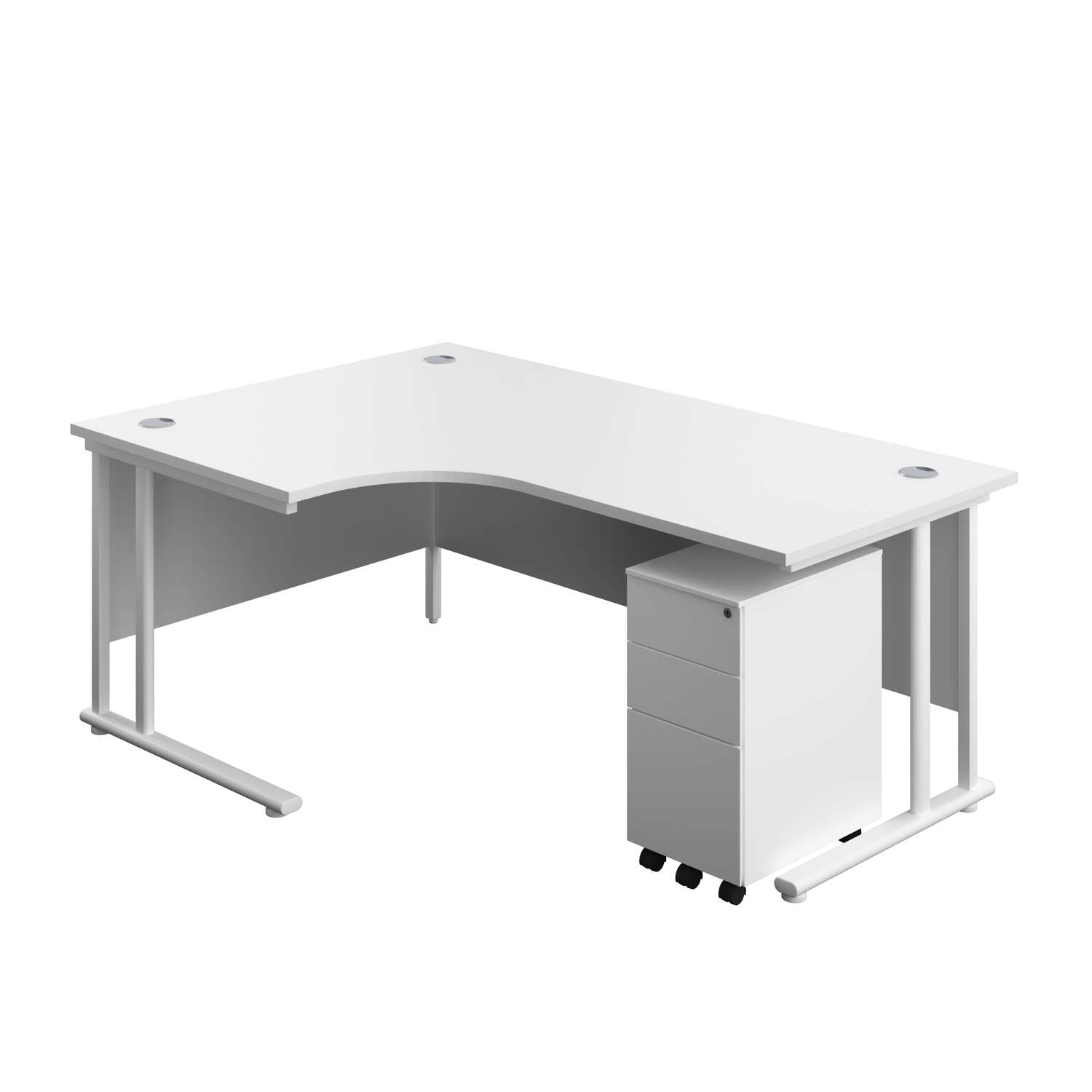 Twin Upright Right Hand Radial Desk + Slimline Steel Pedestal 3 Drawers (FSC) | 1800X1200 | White/White