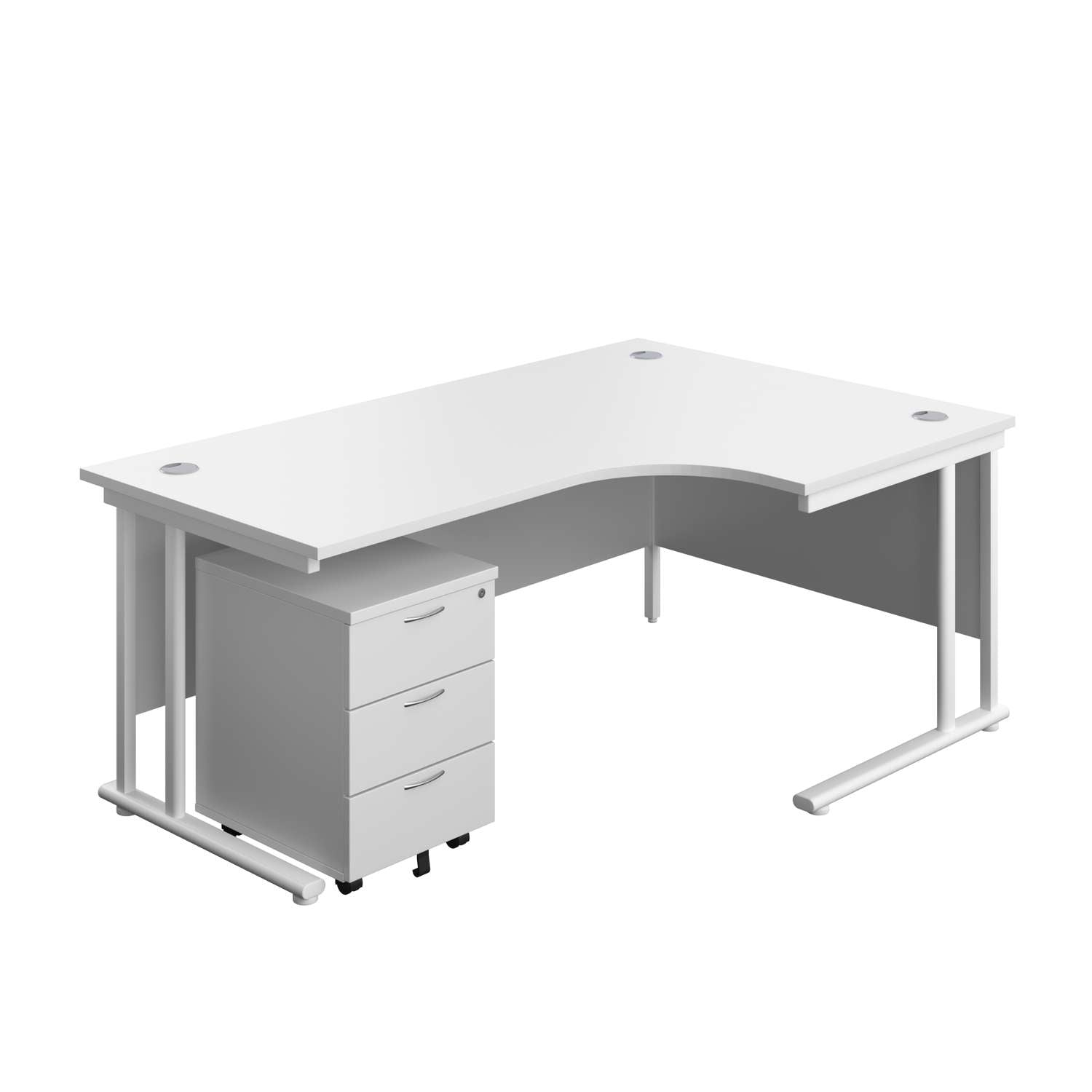 Twin Upright Right Hand Radial Desk + Mobile 3 Drawer Pedestal (FSC) | 1800X1200 | White/White