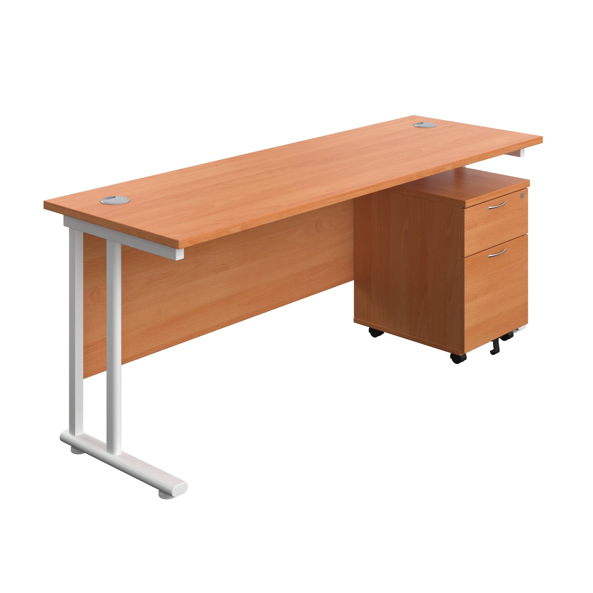 Twin Upright Rectangular Desk + Mobile 2 Drawer Pedestal (FSC) | 1800X600 | Beech/White