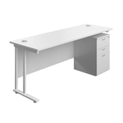 Twin Upright Rectangular Desk + High Mobile Pedestal 3 Drawer (FSC) | 1800X600 | White/White