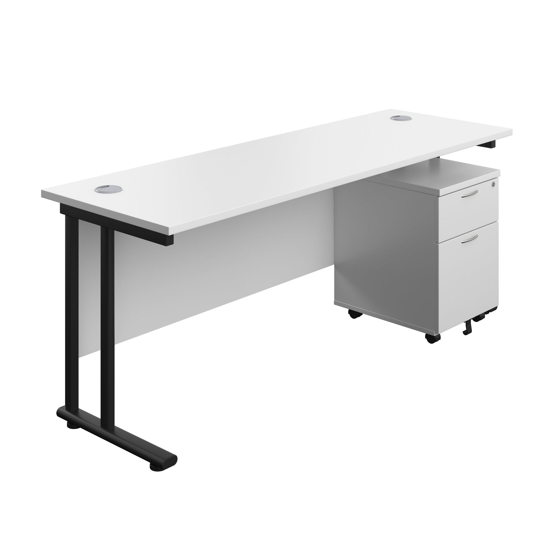 Twin Upright Rectangular Desk + Mobile 2 Drawer Pedestal (FSC) | 1800X600 | White/Black