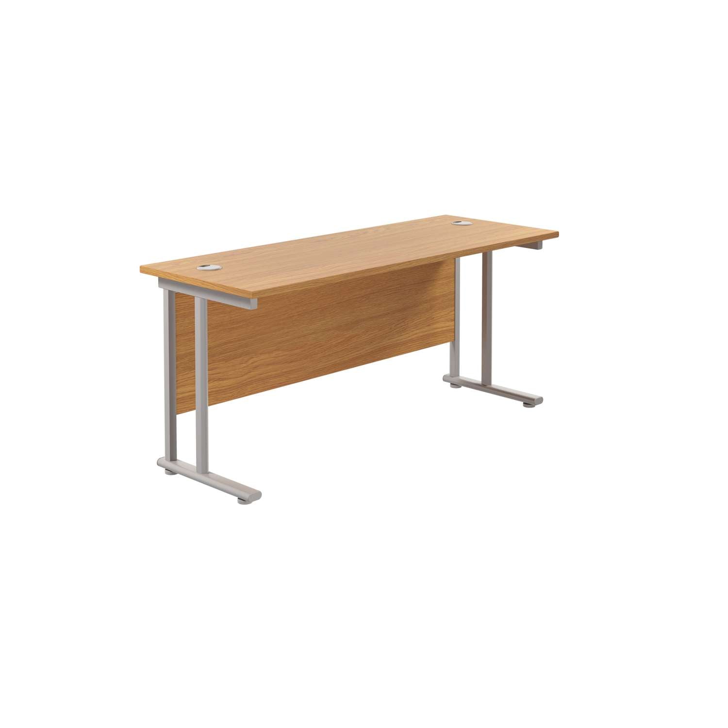Twin Upright Rectangular Desk: 600mm Deep (FSC) | 1800X600 | Nova Oak/Silver