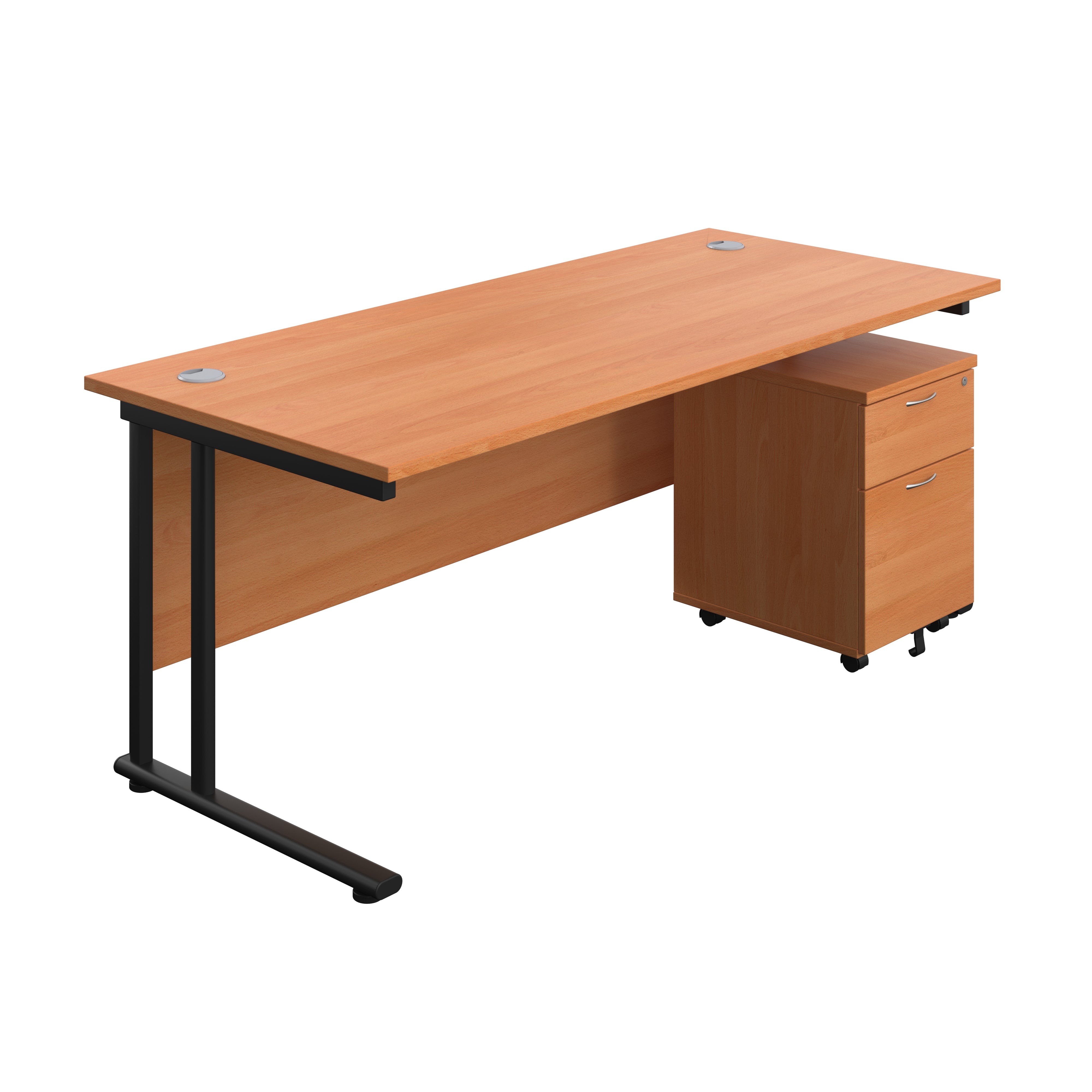Twin Upright Rectangular Desk + Mobile 2 Drawer Pedestal (FSC) | 1800X800 | Beech/Black