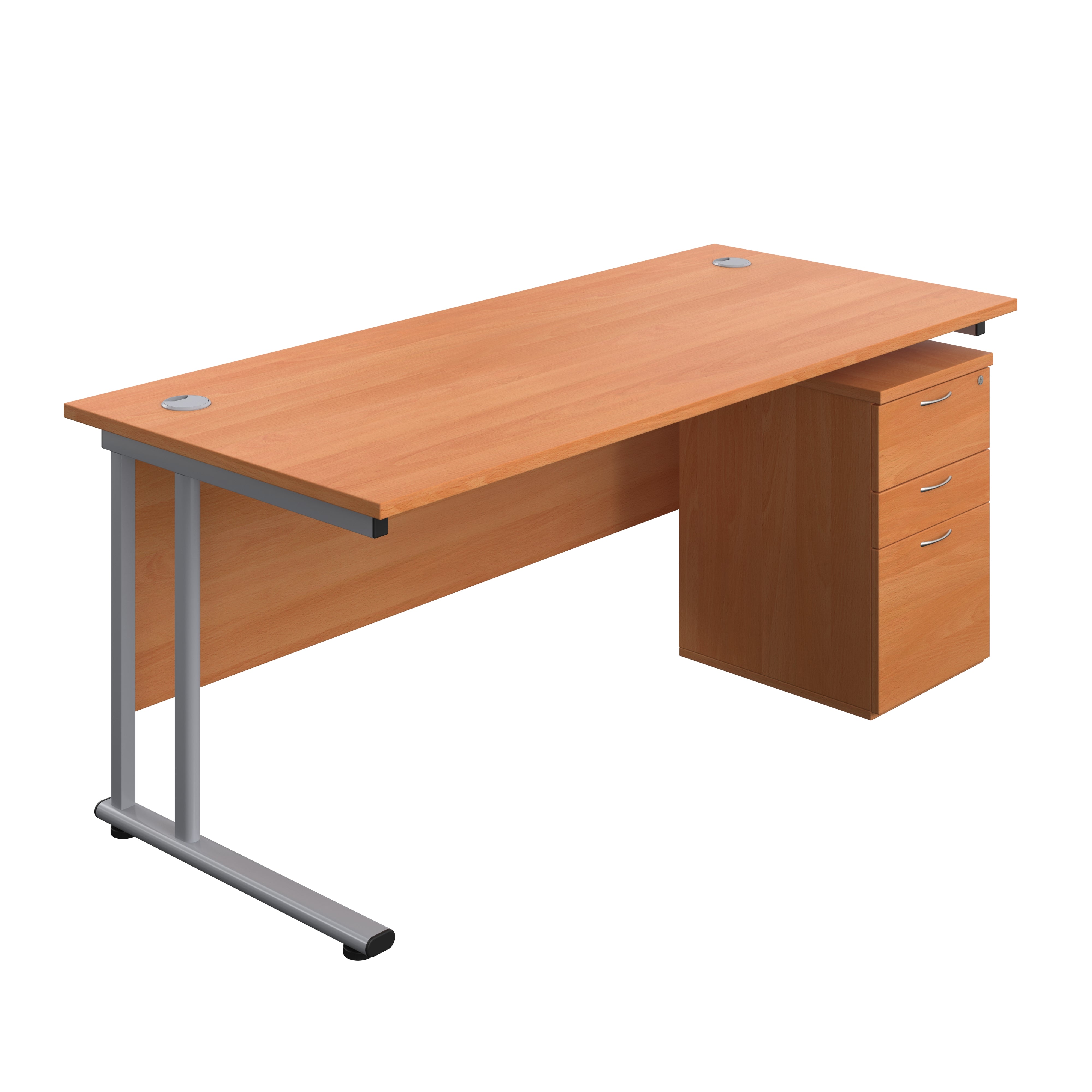 Twin Upright Rectangular Desk + High Mobile Pedestal 3 Drawer (FSC) | 1800X800 | Beech/Silver