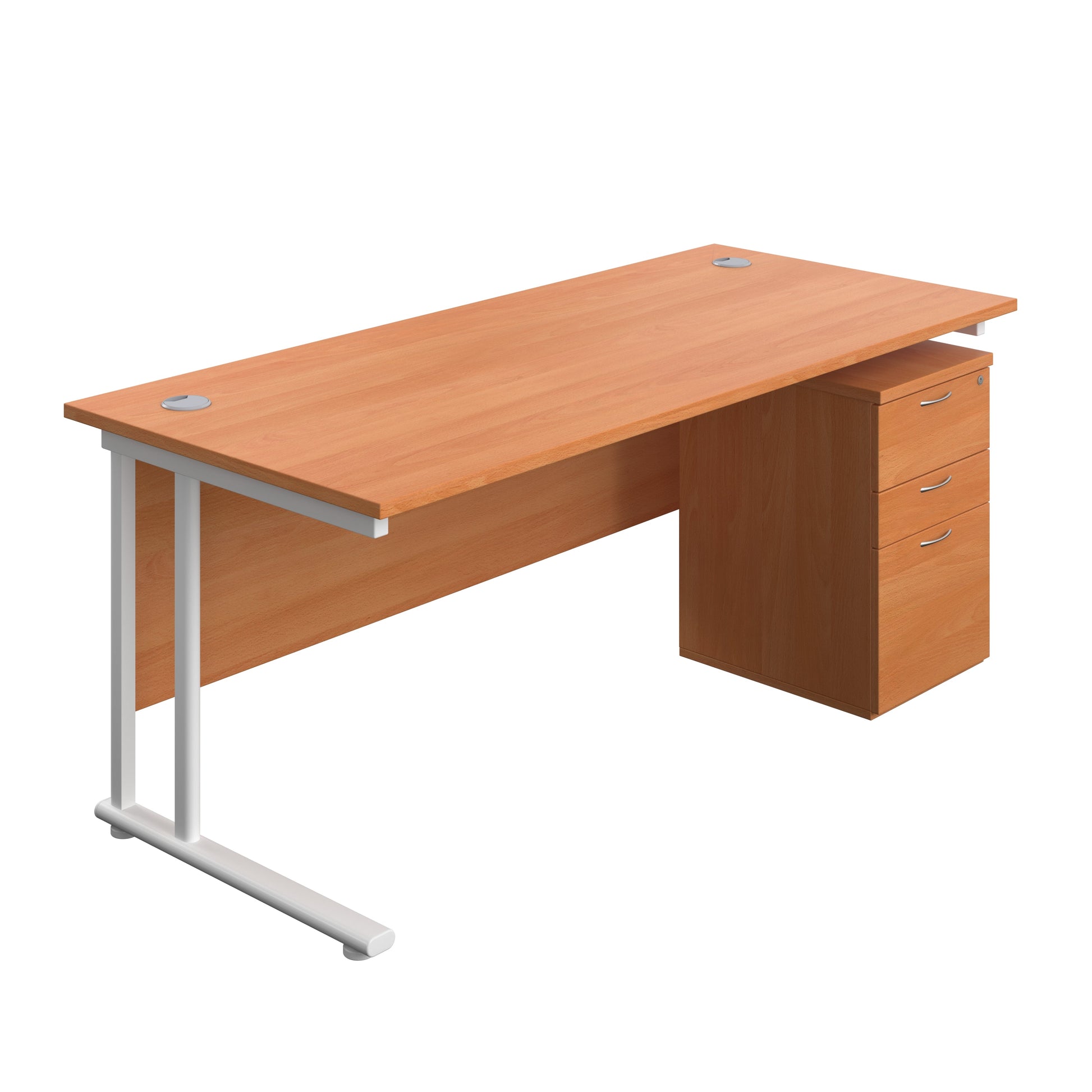 Twin Upright Rectangular Desk + High Mobile Pedestal 3 Drawer (FSC) | 1800X800 | Beech/White