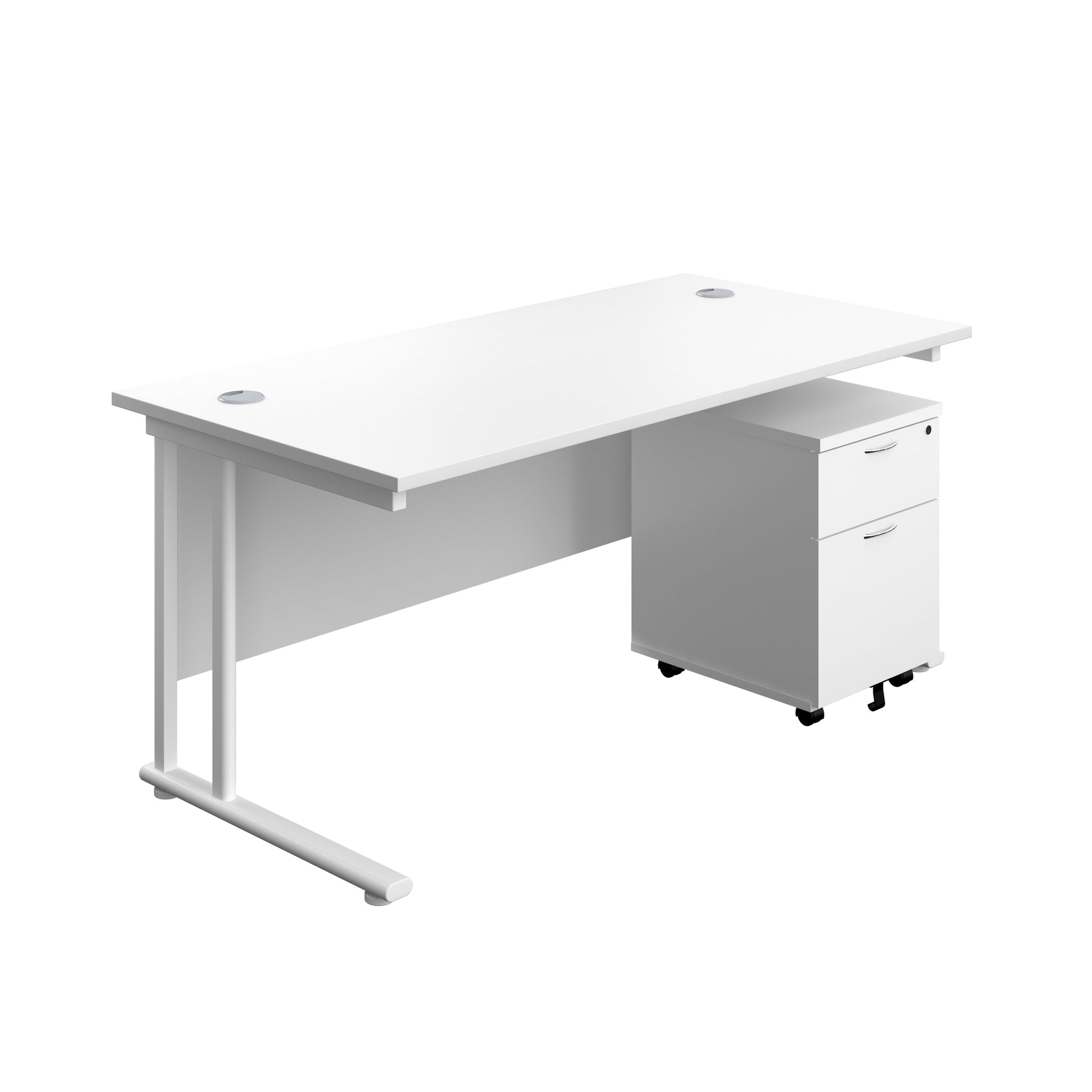Twin Upright Rectangular Desk + Mobile 2 Drawer Pedestal (FSC) | 1800X800 | White/White