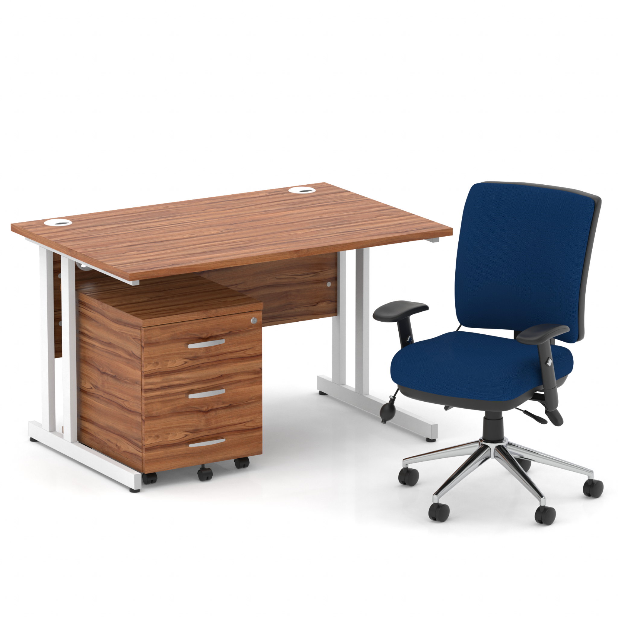 Impulse 1200mm Cantilever Straight Desk With Mobile Pedestal and Chiro Medium Back Blue Operator Chair